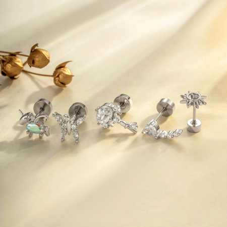 Boucles d'oreilles pendantes pour femme, motif animaux délicats, couleur cuivre doré, zircon. 2