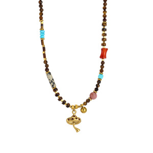 Collier De Perles Rétro En Acier Titane Couleur Or Avec Pierre Naturelle (1 Pièce) h5 