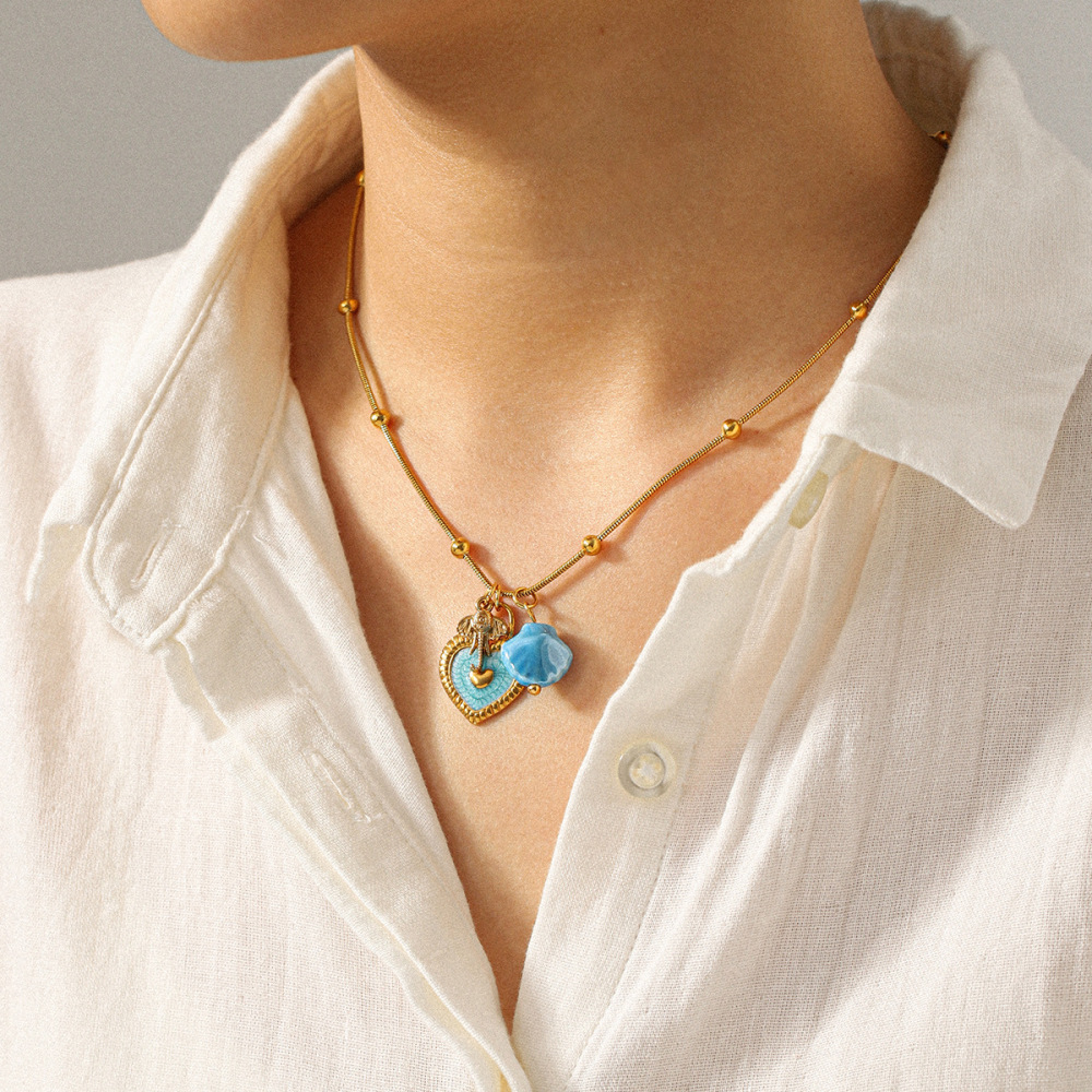 Collier Pendentif En Acier Inoxydable Doré, Étanche, En Forme De Cœur Émaillé Image5