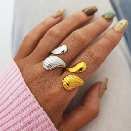 Bague femme tendance, 1 pièce, lignes simples et irrégulières, en acier inoxydable étanche couleur or