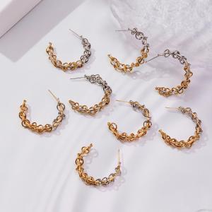 1 Paire De Boucles D'Oreilles Créoles Pour Femme En Acier Inoxydable, Couleurs Or Et Argent Mélangés, Étanches. h5 Image4