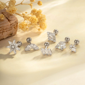Boucles D'Oreilles Piercing Femme, 1 Pièce, Motif Fleur Brillante, Couleur Cuivre Doré, Zircon. h5 Image3