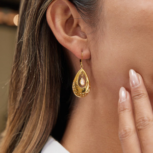 Boucles D'Oreilles Pendantes Pour Femme, En Acier Inoxydable Doré, Étanches, Ornées De Zircon, Avec Un Lustrage En Forme De Goutte. 1 Paire h5 Image3