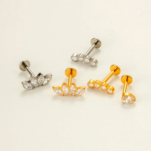 Boucles D'Oreilles Piercing Femme, Forme Goutte Moderne, Alliage Titane, Couleur Or, Zircon. h5 Image4