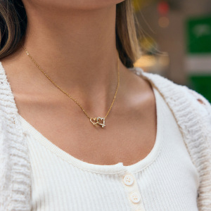 Collier Pendentif Romantique Double Cœur En Acier Inoxydable Étanche Couleur Or Avec Zircon Pour Femme (1 Pièce) h5 Image4