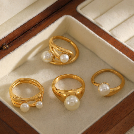 Bague tendance en acier inoxydable doré, forme incurvée simple, étanche. 2