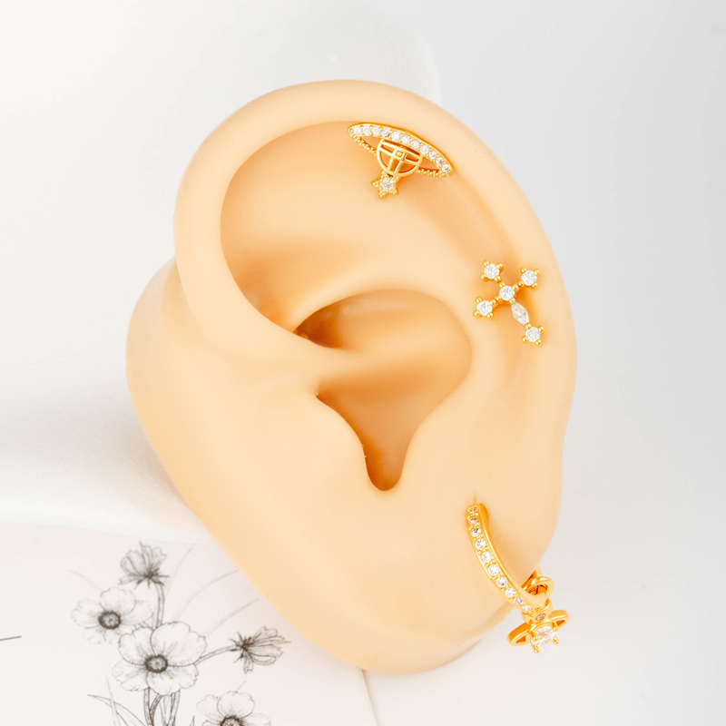 Boucles D'Oreilles Piercing Femme Planet En Cuivre Et Zircon (1 Pièce) Image5