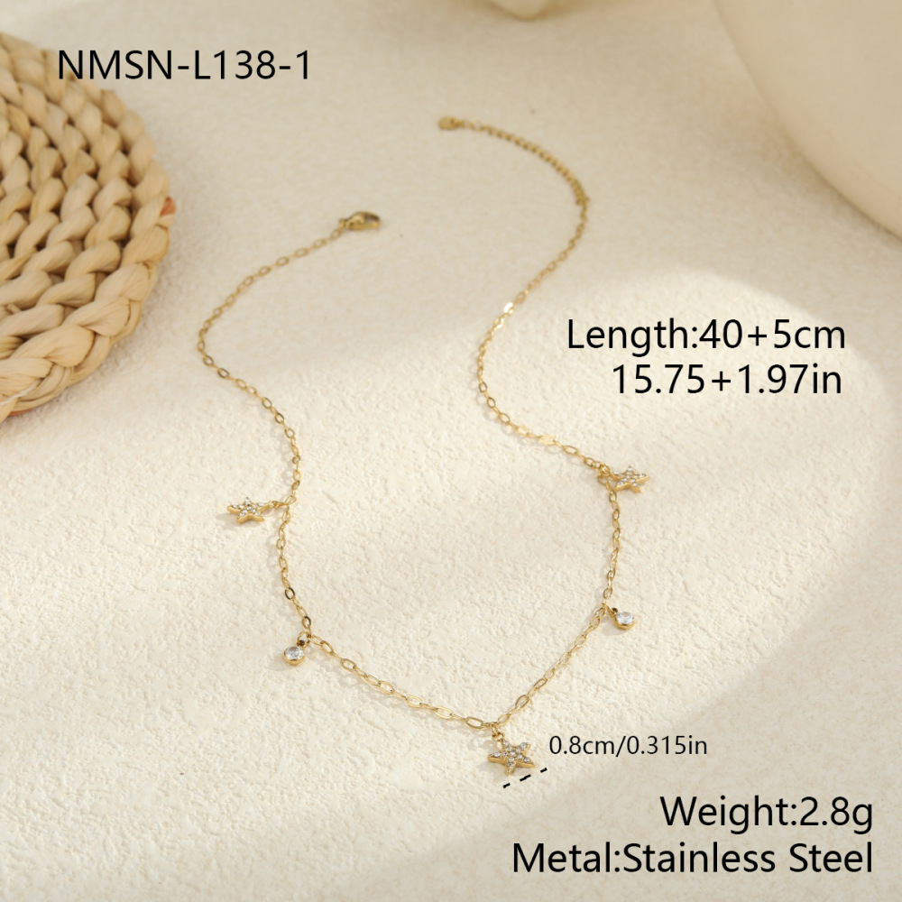 Collier Chaîne Femme Simple En Acier Inoxydable Étanche Avec Motif Fleur, Étoile Et Lune (1 Pièce) 
