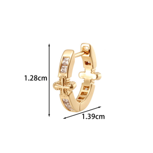 Boucles D'Oreilles Créoles Unisexes Modernes En Cuivre Et Zircon, Avec Croix (1 Pièce). h5 Image2