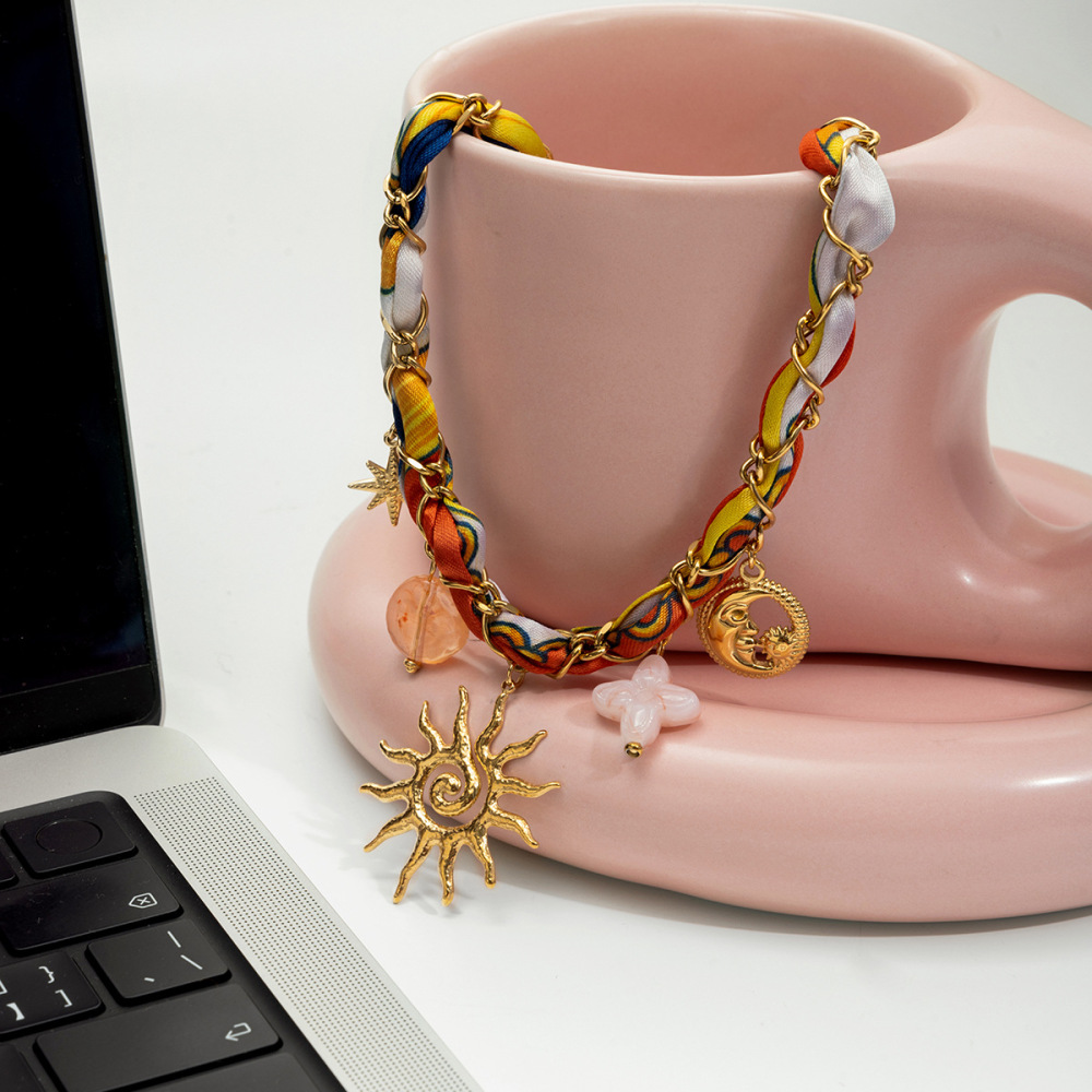 Collier Pendentif Élégant Pour Femme, En Acier Inoxydable Étanche, Couleur Or, Avec Motif Soleil (1 Pièce) h5Image4