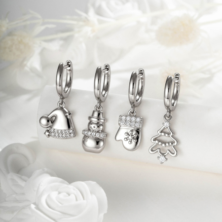 Boucles d'oreilles pendantes pour femme, ornées de zircon et de cuivre, pour Noël et l'hiver (1 pièce). 2
