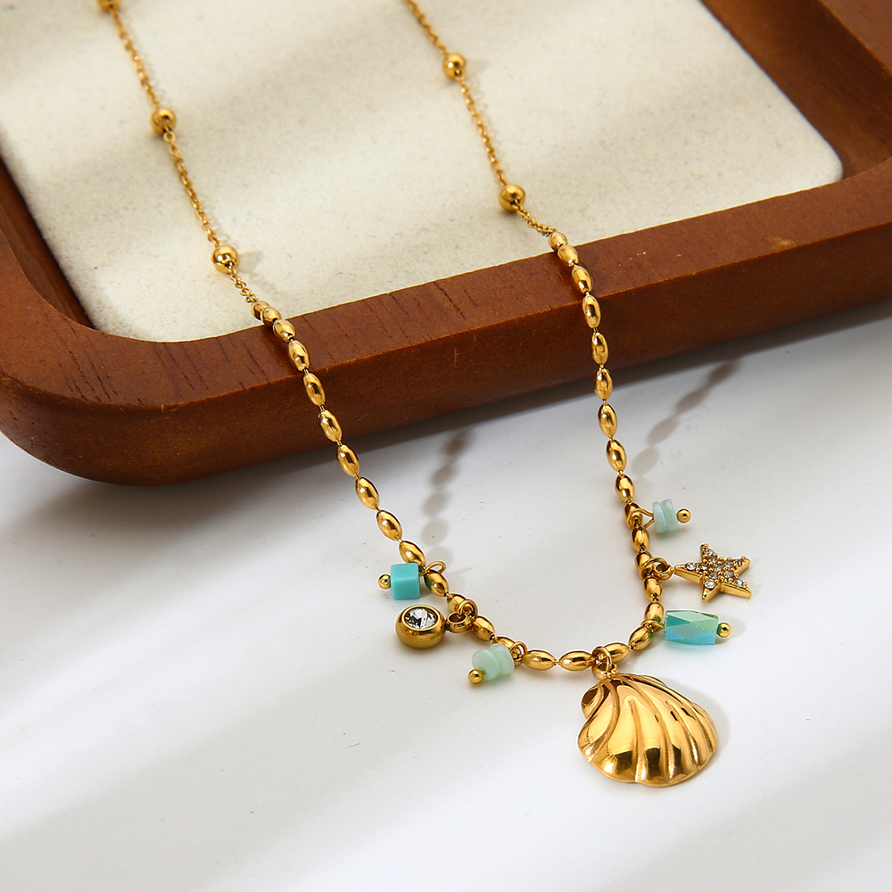 Collier Pendentif Femme En Acier Inoxydable Doré, Orné D'Un Zircon Et Serti D'Une Chaîne Étoile (1 Pièce) h5Image5