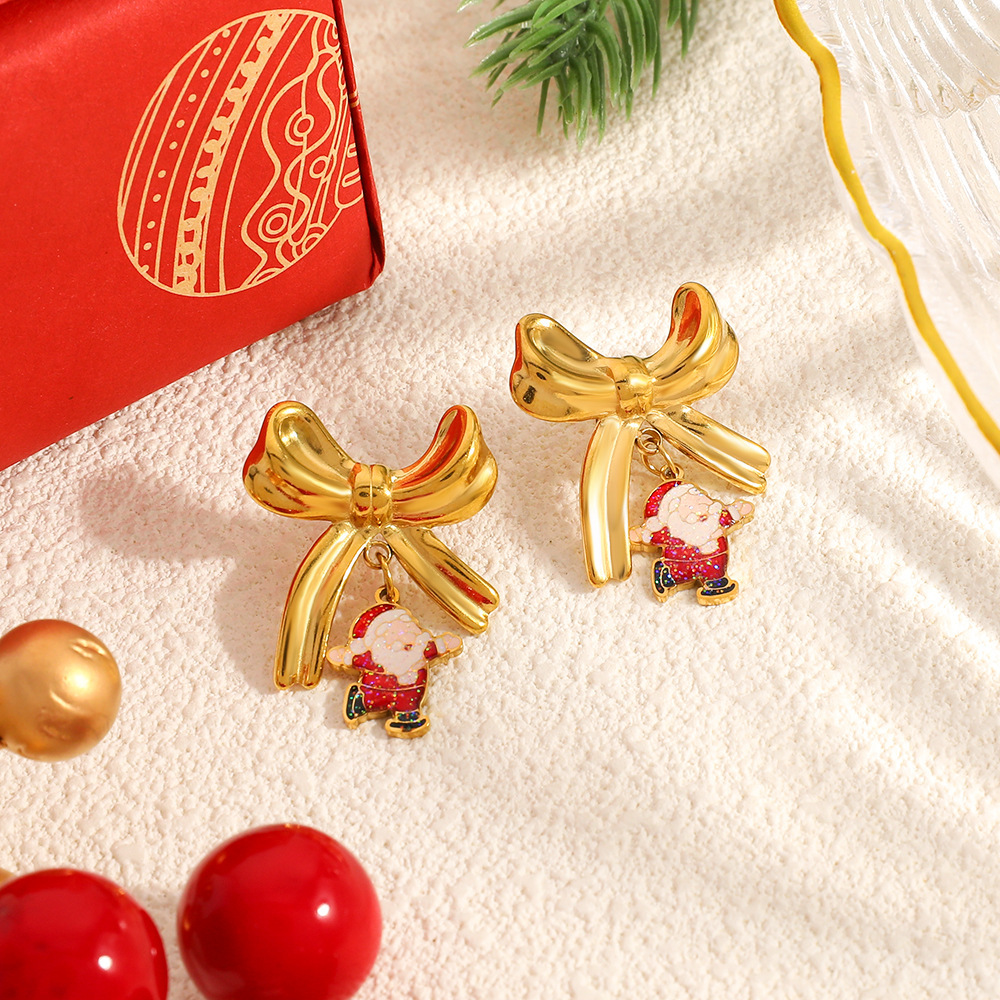1 Paire De Boucles D'Oreilles Clous Pour Femme, Motif Plante De Noël À Faire Soi-Même, En Acier Inoxydable Étanche. Image3