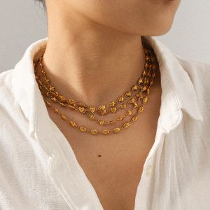 Collier En Acier Inoxydable Doré, Étanche, Avec Chaîne En Forme De Cœur (1 Pièce). h5 Image4