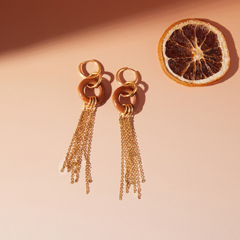 Boucles D'Oreilles Pendantes Classiques À Pompons En Acier Inoxydable Doré, Imperméables, Pour Femme (1 Paire). Image4