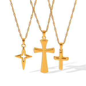 Collier Pendentif Croix Quotidienne En Acier Inoxydable Étanche Couleur Or (1 Pièce) h5 Image6