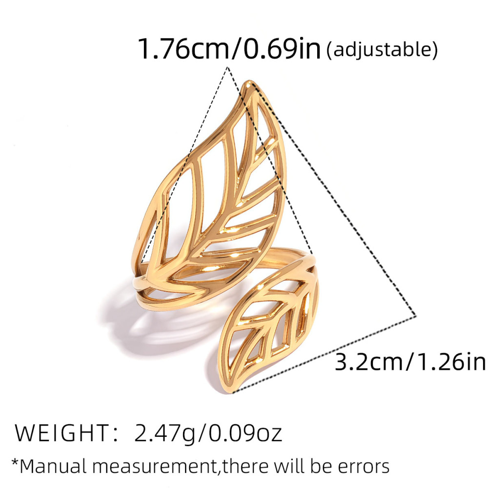 Bague Femme Simple En Acier Inoxydable, Couleur Or, Étanche, Motif Feuille. h5Image2