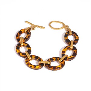 Bracelet Chaîne Femme En Acier Inoxydable Doré, Imprimé Léopard Rétro (1 Pièce). h5 