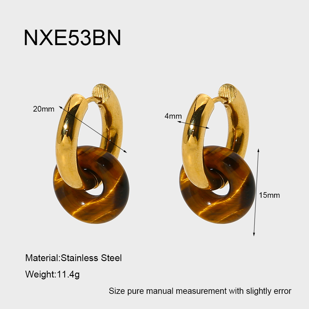 1 Paire De Boucles D'Oreilles Pendantes Rétro En Acier Inoxydable Doré Et Pierre Naturelle 