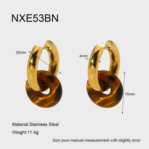 1 Paire De Boucles D'Oreilles Pendantes Rétro En Acier Inoxydable Doré Et Pierre Naturelle h5 