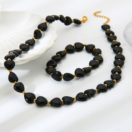 Ensemble de bijoux pour femme en forme de cœur noir, inspiré du design rétro (1 pièce)