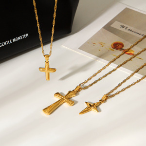 Collier Pendentif Croix Quotidienne En Acier Inoxydable Étanche Couleur Or (1 Pièce) h5 Image5
