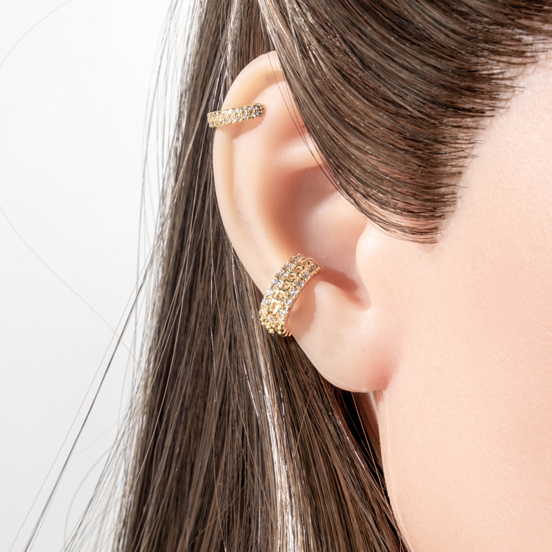 Boucle D'Oreille Manchette Femme En Cuivre Et Zircon, Design Complexe (1 Pièce) Image5