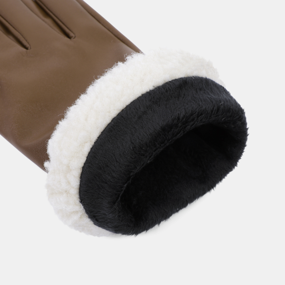 1 Paire De Gants Pour Femmes En Peluche Pu De Couleur Unie Image5