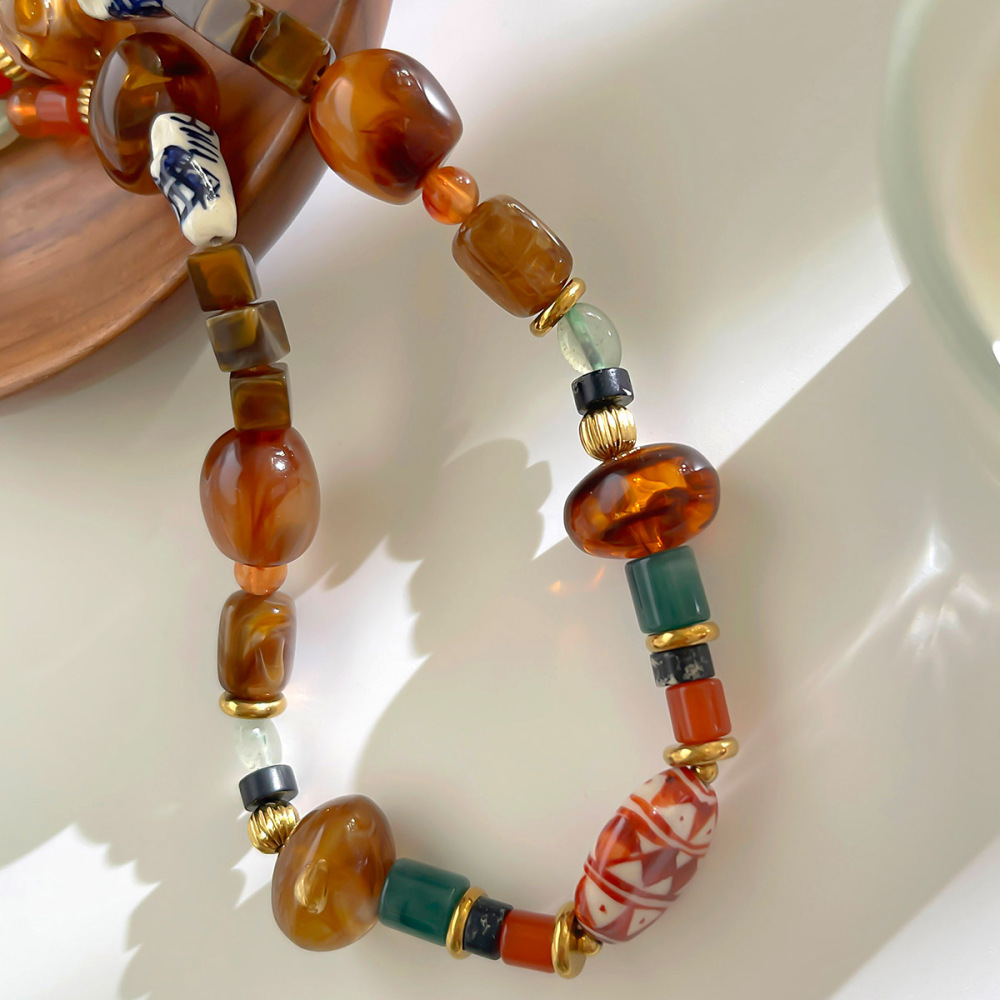 Collier De Perles En Résine Et Pierre Naturelle (1 Pièce) Image3