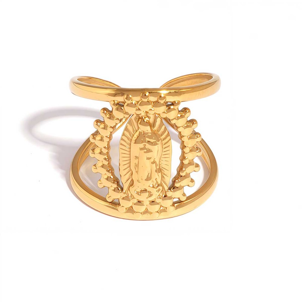 Bague Femme Rétro De Forme Irrégulière En Acier Inoxydable Étanche Couleur Or (1 Pièce)