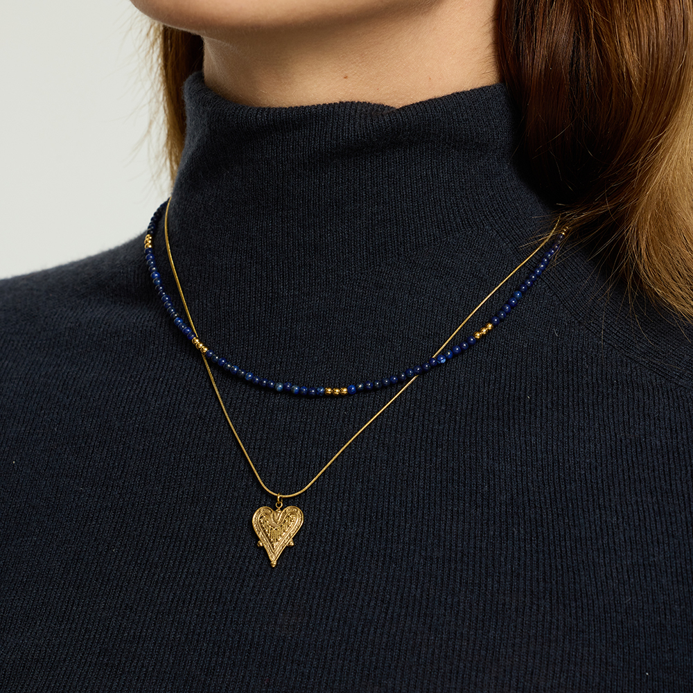 Collier Pendentif Femme Style Rétro Classique En Forme De Cœur, En Acier Inoxydable Étanche Couleur Or (1 Pièce) h5Image5