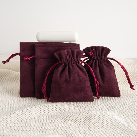 Pochette à bijoux en velours suédé avec cordon de serrage (1 pièce)