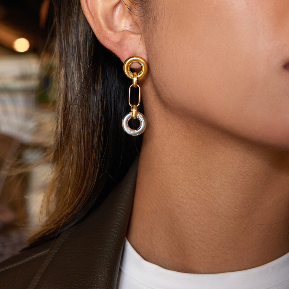 Boucles D'Oreilles Pendantes Pour Femme, En Acier Inoxydable, Couleurs Or Et Argent, Imperméables (1 Paire). Image3
