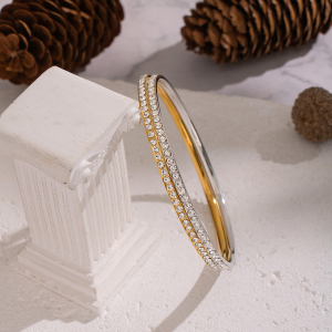 Bracelet Jonc Luxueux Et Élégant En Acier Inoxydable Étanche Couleur Or Avec Zircon (1 Pièce) h5 Image3