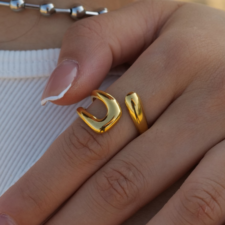 Bague Femme Tendance, En Acier Inoxydable Doré, Forme Irrégulière, Étanche, À Porter Au Quotidien.