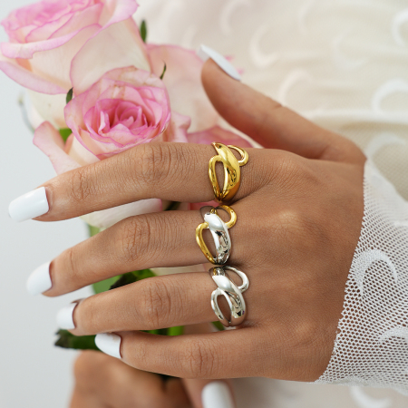 Bague femme en acier inoxydable étanche, coloris or et argent (1 pièce)