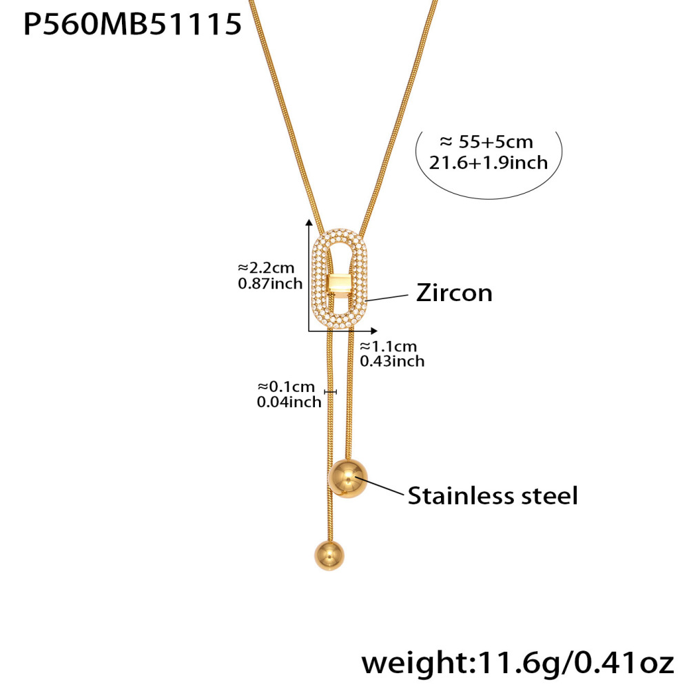 Collier Pendentif Femme Luxueux En Acier Inoxydable Doré, Avec Chaîne Ajustable Et Zircon, Étanche, 1 Pièce Image2