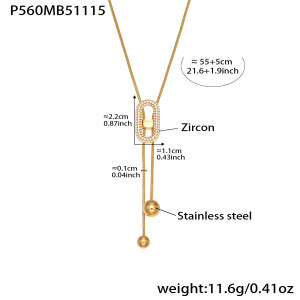 Collier Pendentif Femme Luxueux En Acier Inoxydable Doré, Avec Chaîne Ajustable Et Zircon, Étanche, 1 Pièce h5 Image2