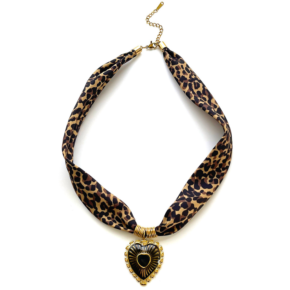 Collier Pendentif Fleur Couleur Or En Tissu Léopard (1 Pièce) 