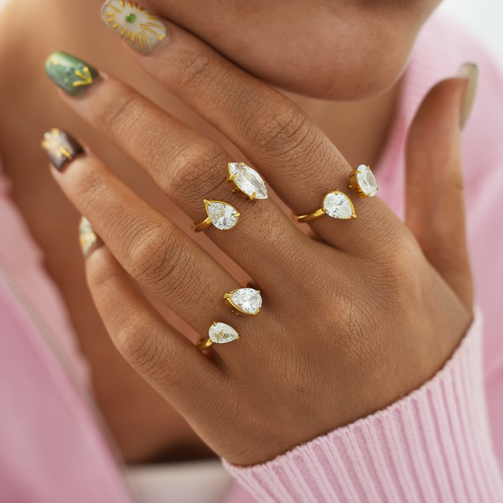 Bague De Luxe Pour Femme, En Acier Inoxydable Doré, Avec Motif Goutte D'Eau. Image5