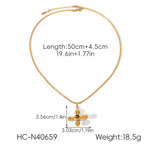 Collier Pendentif Croix Rétro En Acier Inoxydable Étanche Couleur Or Avec Pierre Naturelle (1 Pièce) h5 Image2