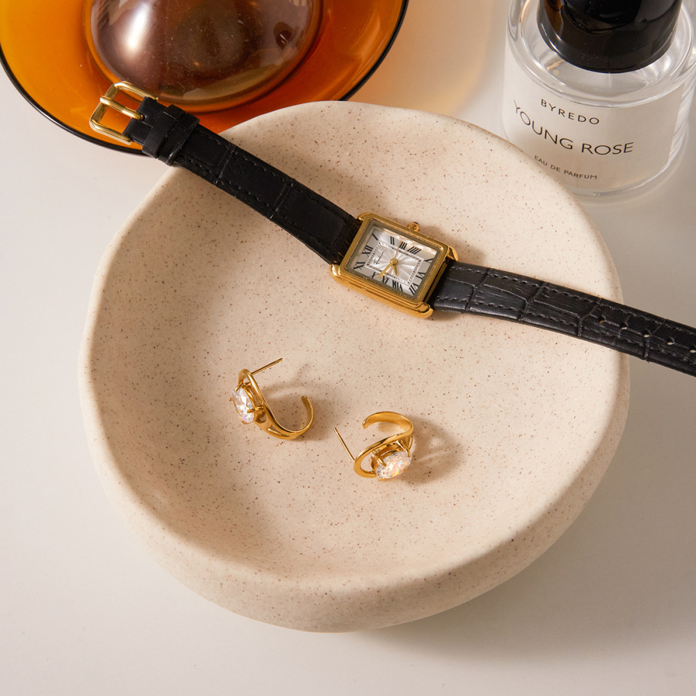 1 Paire De Boucles D'Oreilles Puces Pour Femme, En Acier Inoxydable Étanche, Couleur Or, Ornées De Zircon, En Forme De Goutte Éblouissante. Image3