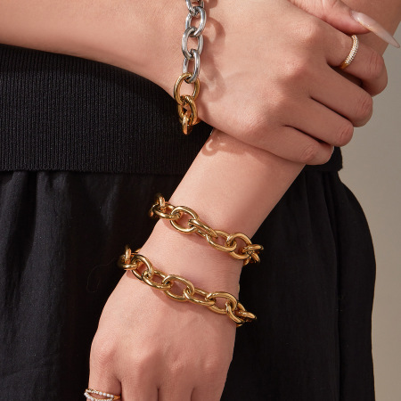 Collier à maillons épais modernes en acier titane couleur or pour femme (1 pièce) 2