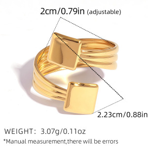 Bague Minimaliste Rétro Carrée En Acier Inoxydable Étanche Couleur Or Pour Femme (1 Pièce) h5 Image2