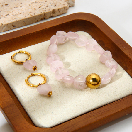Ensemble de bijoux pour femme en perles en forme de cœur rose tendre (1 pièce) 2