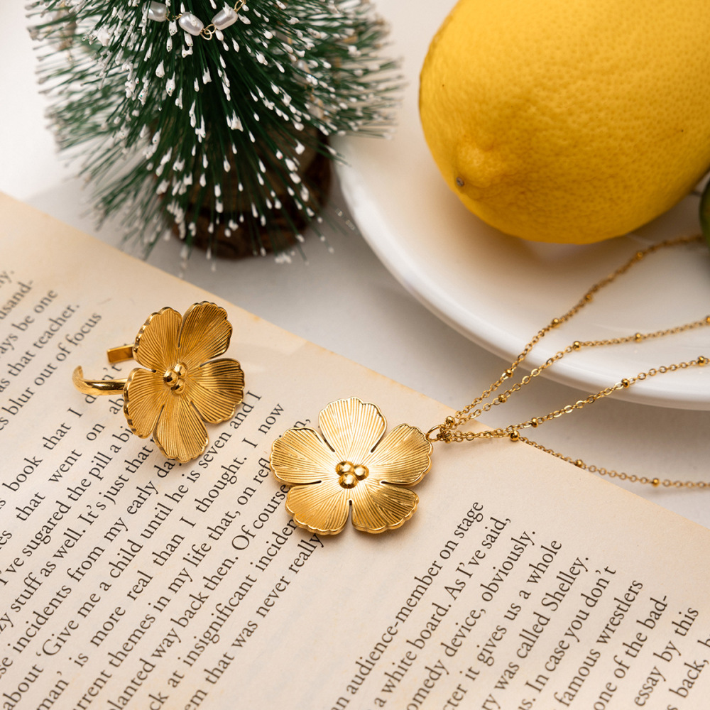 Ensembles De Bijoux Pour Femmes En Acier Inoxydable Doré, Imperméables, À Motif Floral Romantique h5Image4
