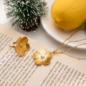 Ensembles De Bijoux Pour Femmes En Acier Inoxydable Doré, Imperméables, À Motif Floral Romantique h5 Image4