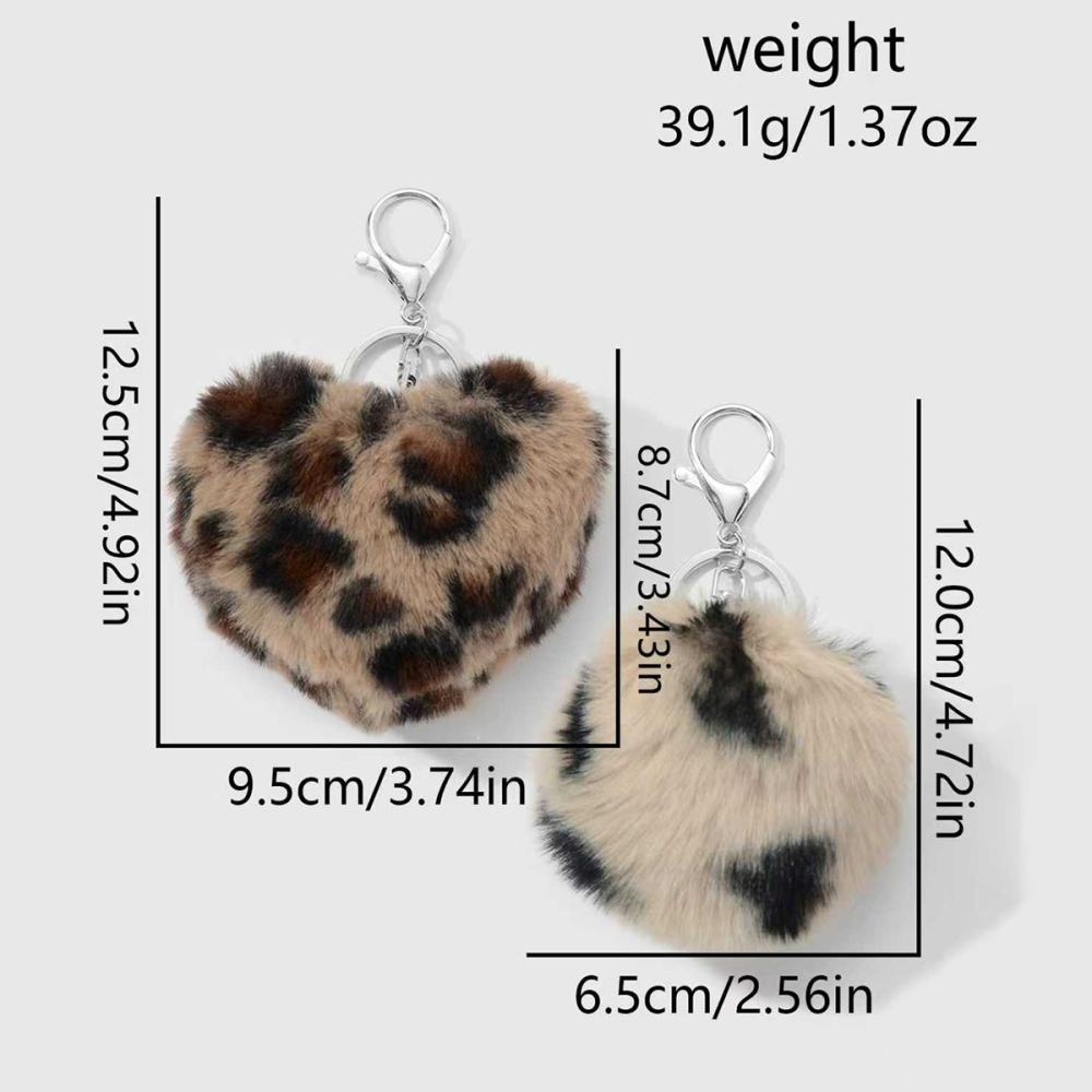 1 Porte-Clés Rétro En Peluche En Forme De Cœur À Imprimé Léopard Image2