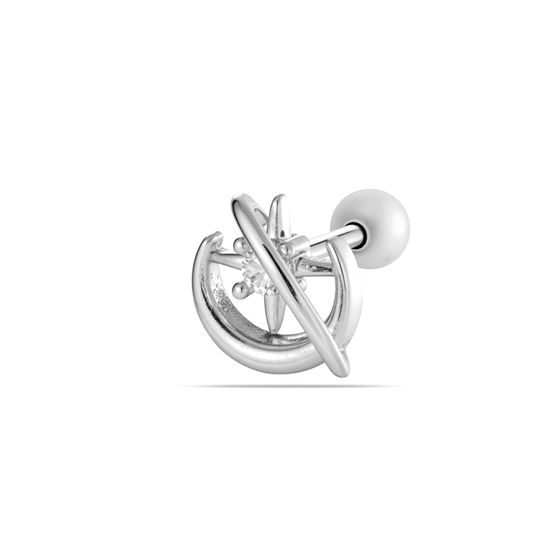 Boucles D'Oreilles Piercing Femme, Simples Et Robustes, Couleur Cuivre Doré, Avec Zircon (1 Pièce). 