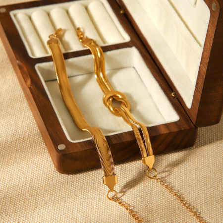 Bracelet chaîne torsadée en acier inoxydable étanche couleur or (1 pièce) 2